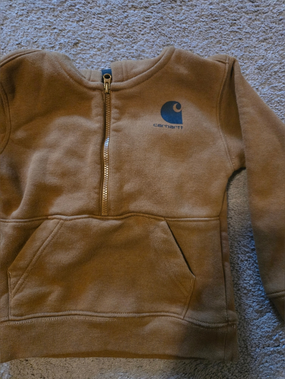 Carhartt Kids Tan Quarter-Zip Hoodie with Black Logo